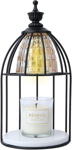 Black Cage with Marble Base Electric Candle Warmer with Dimmable Switch & Timer