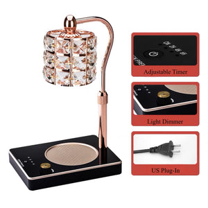 Rose Gold Crystal Shade with Metal Base Electric Candle Warmer with Dimmable Switch , Adjustable Height & Timer
