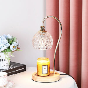 Crystal Shade with Wooden Base Electric Candle Warmer with Dimmable Switch & Timer