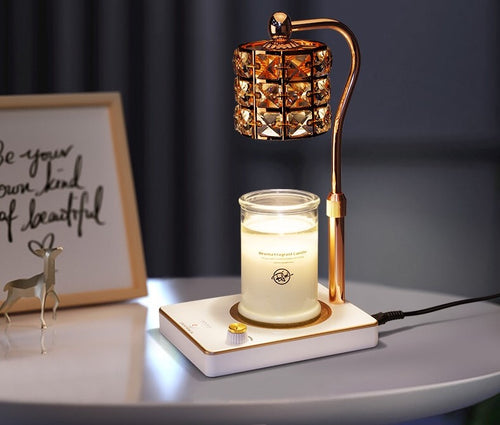 Rose Gold Crystal Shade with Metal Base Electric Candle Warmer with Dimmable Switch , Adjustable Height & Timer